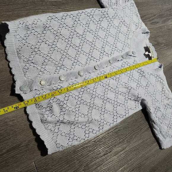 Vintage 70s pastel blue crochet short-sleeved button-up cardigan ✦ coastal grand - Picture 8 of 10